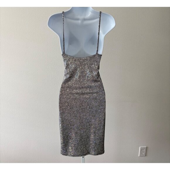 Y2K Dress Large Shimmer Metallic BodyCon Night Out Disco Futuristic Cyberpunk - Picture 2 of 14